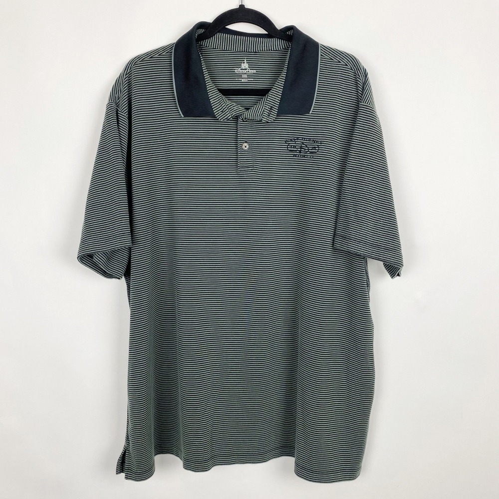 Disney Parks Walt Disney World Striped Logo‎ Polo Shirt Mens XXL Black Grey